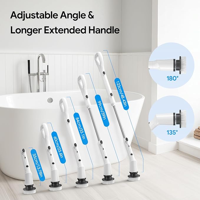 Electric Spin Scrubber,2026 New Cordless Cleaning Brush,Shower Cleaning Brush with 7 Replaceable Brush Heads, Power Scrubber 3 Adjustable Speeds,Detachable Long Handle & IPX7 Waterproof