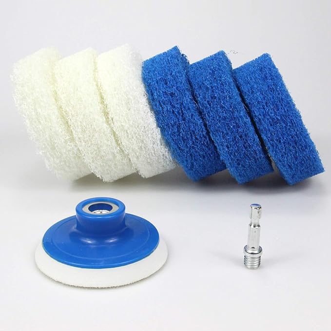 7 Piece Drill Brush Attachment Set - Power Scrub Pad Cleaning Kit – Power Scrubbing Drill Attachment - Cleaning Scouring Pads (Blue and White)