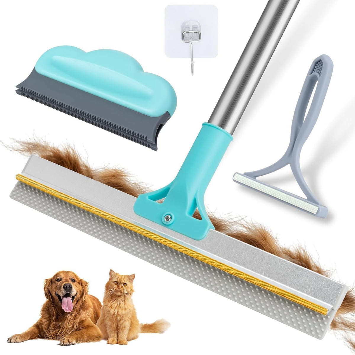 Carpet Rake for Pet Hair Removal Tool,Reusable Pet Hair Remover Broom Blue