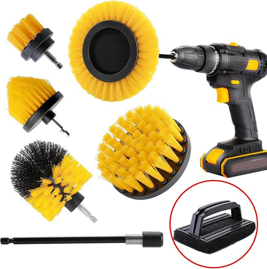 7 Piece BBQ Grill Cleaning Brush Ultra Stiff Drill Powered Cleaning Brushes Nylon Safe Bristle BBQ Grill Rust Remover Gift for Dad Grill Cleaner for Outdoor Grill (Yellow)