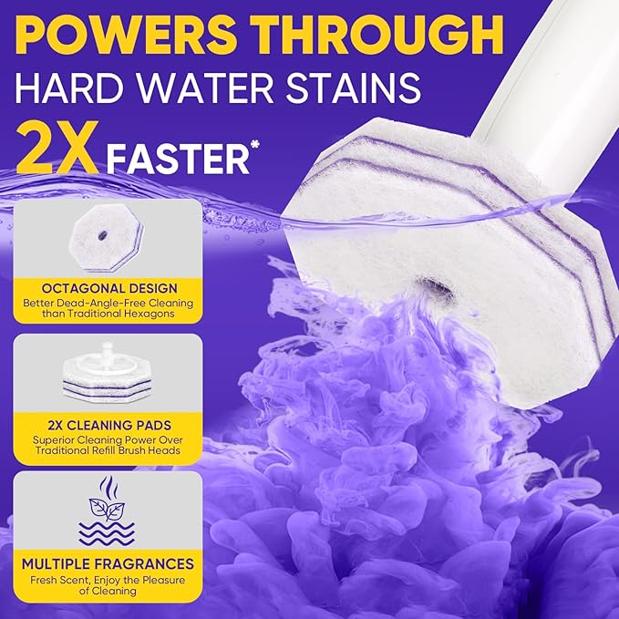 30Ct Aromative Toilet Brush Refills, Toilet Bowl Cleaner Refills, Double-Layer Cleaning Pads Added, Compatible with Most Toilet Brushes，Lavender（Patented）