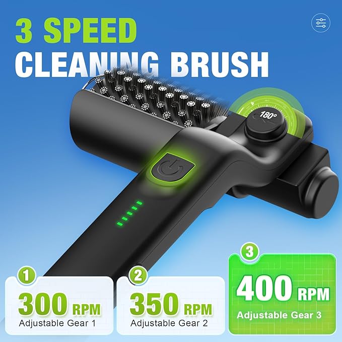 Electric Grill Brush, Cordless Rechargeable BBQ Grill Cleaning Brush, 180° Adjustable Angle, 3-Speed Motor, Stainless Steel Head, Electric Grill Cleaner for Outdoor Grill, Gas BBQ Grates & Griddles