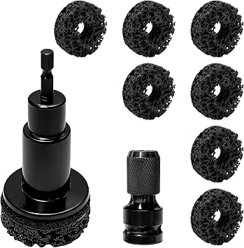 Wheel Hub Cleaning Kit, Wheel Stud Cleaner Brake Hub Resurfacing Tool w/Adapter & 7 Pads, Car Lug Studs & Rotors Rust Re