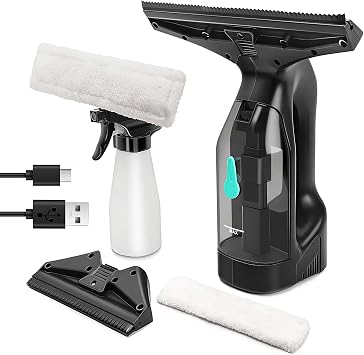 Window Vacuum Cleaner Kit Cordless, 35Min Runtime & 2 Suction Nozzles Cleaning Tool, All-in-One Electric Squeegee Spray 
