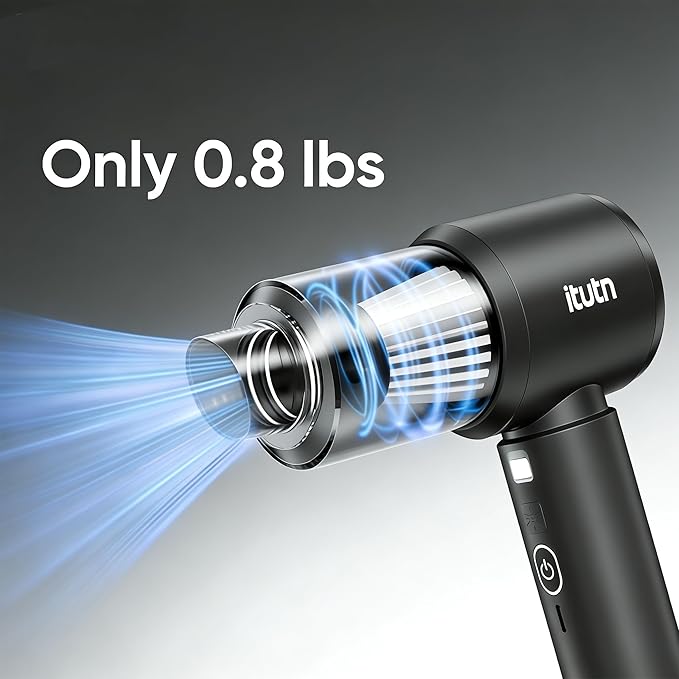 Mini Car Vacuum Portable Cordless with LED Light, 12000PA Powerful Suction, 80W High Power, Dual Hepa Filter, Car Vacuum Cleaner & Air Duster for Home, Desk, PC, Keyboard