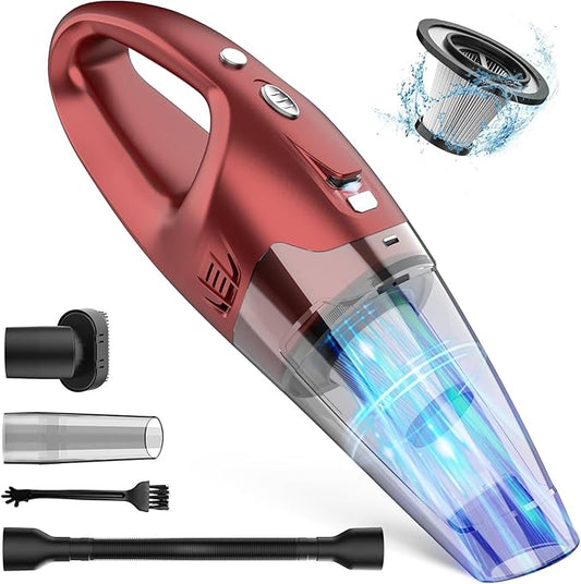 FUOAYOC Handheld Vacuum Cordless,Car Cordless Rechargeable, 6KPA Powerful Suction Hand Held Vacuum with LED Light/Multi Accessories, 1.6lbs Mini Portable Vacuum Cleaner for Home/Car/Office Cleaning