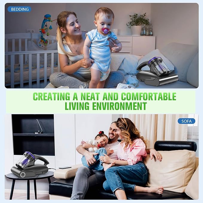 Bed Vacuum Cleaner Mattress Vacuum Cleaner,16Kpa Powerful Handheld Vacuums with UV-C Light & Double Dust Cup & High Heating & Ultrasonic & HEPA Filter for Bed Sofa(Corded,Black Blue)