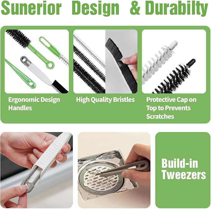 4pcs Flexible Cleaning Brush Set for Dryer Vents, Fridge Coils, HVAC Systems & Tight Spaces – Multi-Use Lint and Dust Remover with Crevice Brush and Detailing Tools