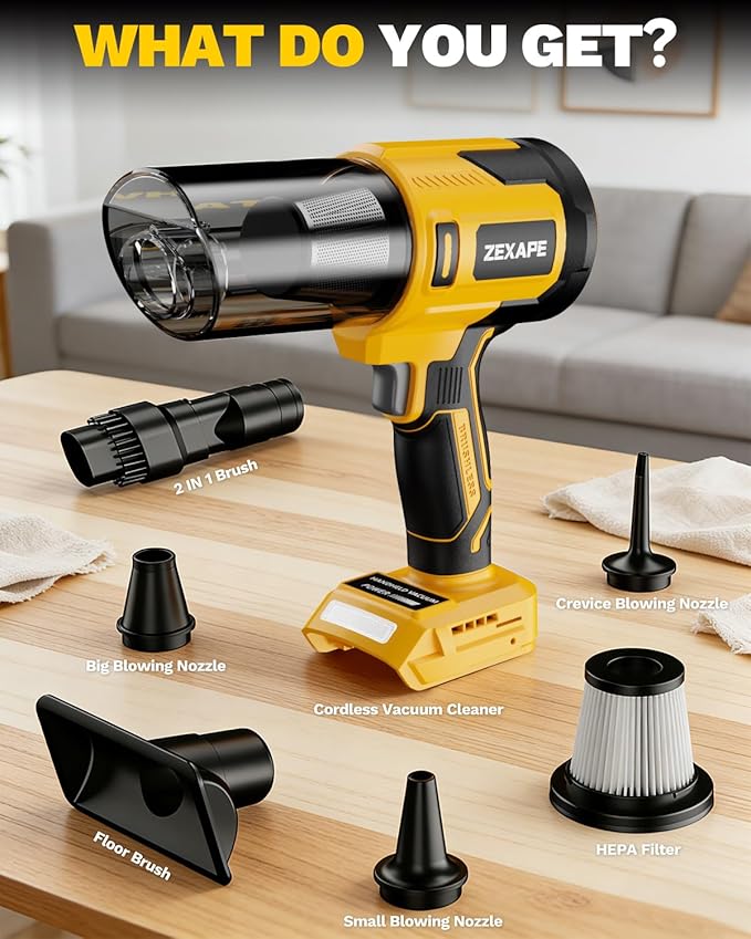Cordless Vacuum Cleaner for DeWalt Battery, 5 in 1 Lightweight Electric Handheld Vacuum with 3 x HEPA Filter, 20KPA Powerful Suction, 200W Brushless Motor for Carpet,Sofa,Car (Battery Not Included)