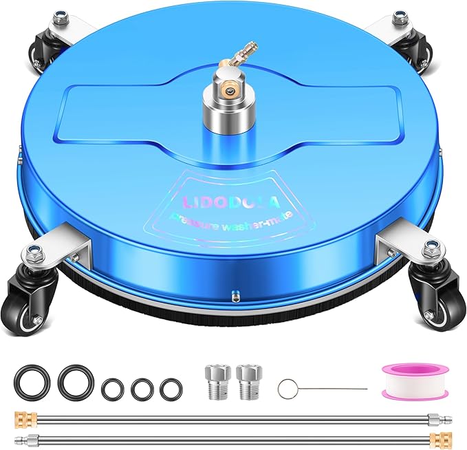 LidoDola 19'' Pressure Washer Surface Cleaner with 4 Wheels - Stainless Steel Surface Cleaner for Pressure Washer Attachment for Concrete, Driveway, Patio, Sidewalk, Deck and Driveways (19 INCH Blue)
