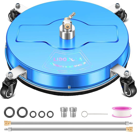 LidoDola 19'' Pressure Washer Surface Cleaner with 4 Wheels - Stainless Steel Surface Cleaner for Pressure Washer Attachment for Concrete, Driveway, Patio, Sidewalk, Deck and Driveways (19 INCH Blue)