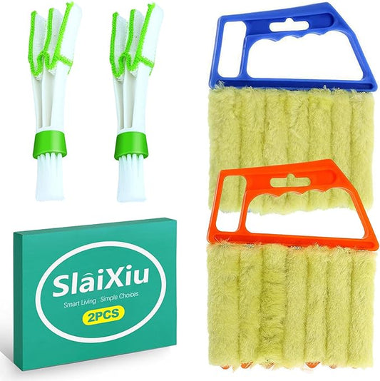slaixiu 4-Pack 7 Finger Window Blind Cleaner Duster Tool, Washable Mini Blinds Cleaner Brush for Wood, Vinyl Shutters, AC Air Vent, and Car Fan Dusting
