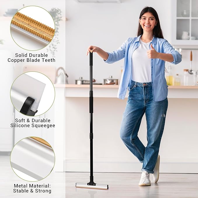 62" Carpet Rake for Pet Hair Removal – Adjustable Carpet Broom Bundle with Carpet Scraper & Hair Picker, Pet Hair Removal Tool for Dog & Cat Hair, Rug Rake Carpet Brush for Furniture & Carpets
