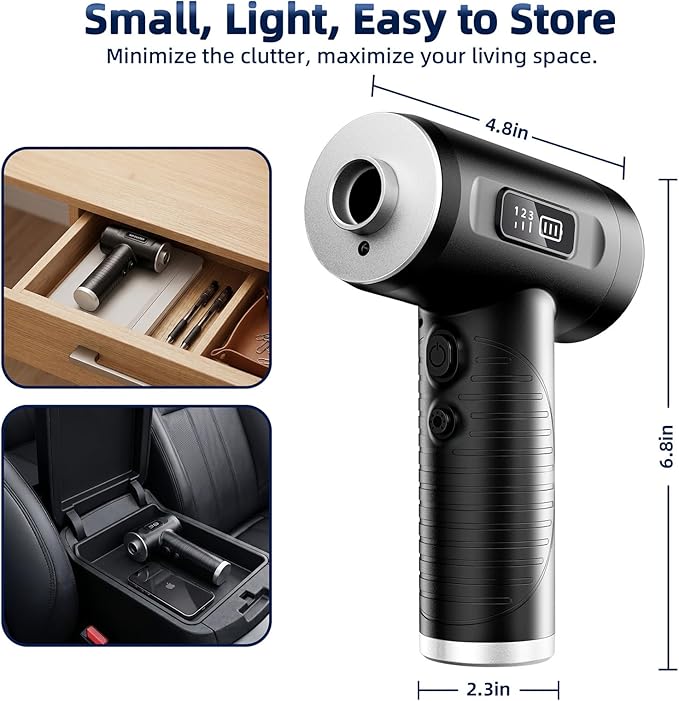 Compressed Air Duster, 100000RPM Super Power Electric Air Duster with LED Light, 3-Gear Adjustable Rechargeable Cordless Air Blower for Keyboard Car House Electric Devices Cleaning Outdoor