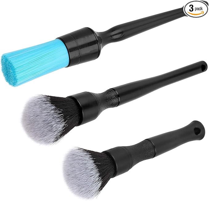 AntBooBoo 3 Pack Ultra-Soft Detailing Brush Set, Comfortable Grip and Scratch-Free Cleaning for Exterior, Interior Panels, Emblems, Badges, Gauge Cluster, Infotainment Screen