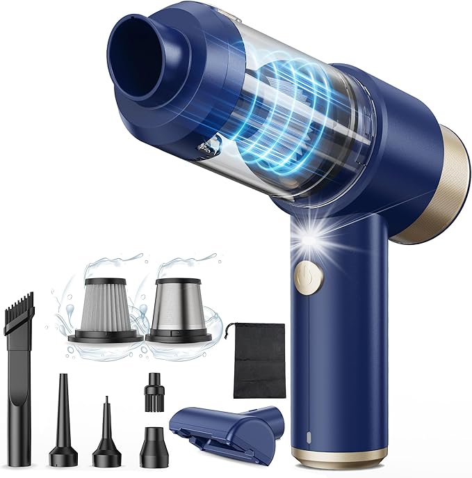 Car Vacuum Handheld Vacuum Cleaner, 15000PA Suction, Mini Vacuums with Air Duster and Blower, Portable Hand Held Vacuum for Car, House, Crumbs, Hair (Blue)