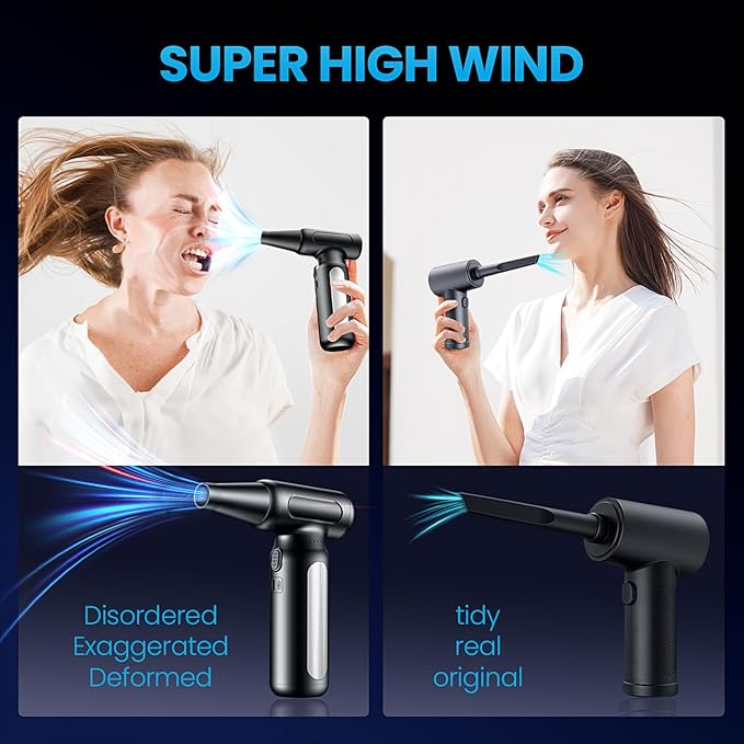 Mershgaya Electric Compressed Air Duster - 30,0000 RPM Rechargeable Cordless Turbo Blower, Portable Air Blower Gun for Cars, PC, Keyboard, Home & Outdoor Dust Cleaning (Replaces Compressed Air Cans)