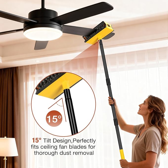 Ceiling Fan Cleaner Duster with Extension Pole, Fan Blade Cleaner Microfiber Cleaning Tool with Reusable Chenille Mop Head for High Ceiling Fan Blade Blinds Cobweb