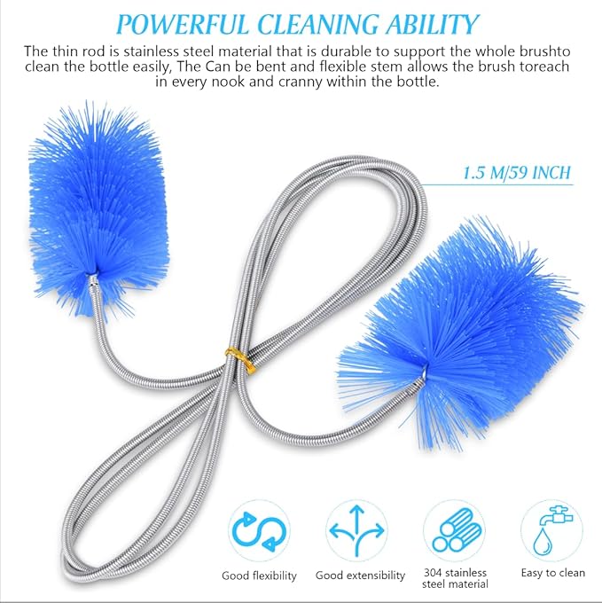 Flexible Long Drain Brush Set, Premium 3 Piece Kit with Double Ended and Stainless Steel Tube Cleaning Brushes for Ultimate Kitchen, Sink, and Pipe Cleaning, Including Powerful Drain Clog Remover
