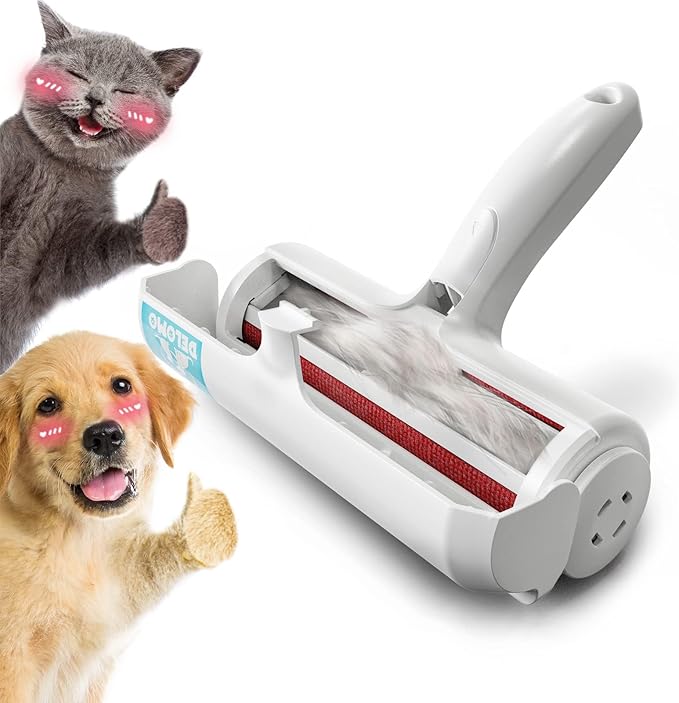 DELOMO Pet Hair Remover Roller: Reusable Lint Roller with Large Fur Bin - Portable Cat and Dog Hair Remover for Couch, Bedding, Car, Rugs & Furniture, Effective and Eco-Friendly, for Multi-Pet Homes