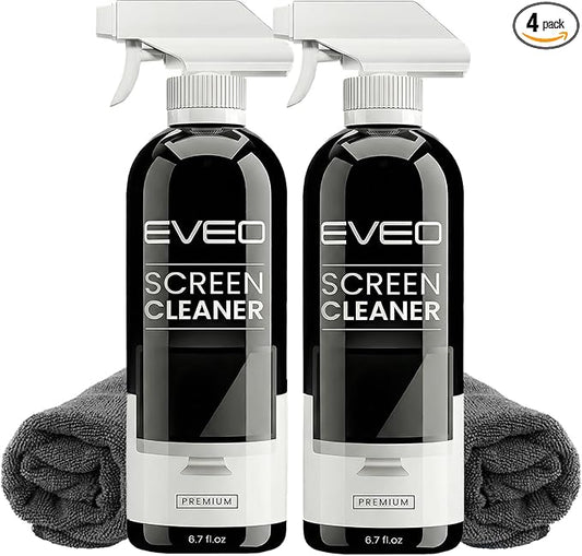 EVEO® Screen Cleaner Spray Kit (Streak-Free) TV Screen Cleaner for Smart TV, LCD, LED, OLED | Computer Screen Cleaner Spray and Wipe Microfiber Cloth - TV, Monitor, Laptop, iPad, Car - 6.7oz 2 Pack