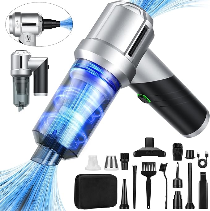 Car Vacuum Portable Cordless with 18000PA Super Suction, 4 in 1 Portable Air Blower/Car Vacuum 90°Foldable Handheld Rechargeable Brushless Motor, Gifts for Men for Home, PC