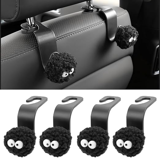 Car Seat Headrest Hook, Soot Sprites Purse Hook Holder Cute Car Storage Organizer Universal Vehicle Hanger for Hanging H