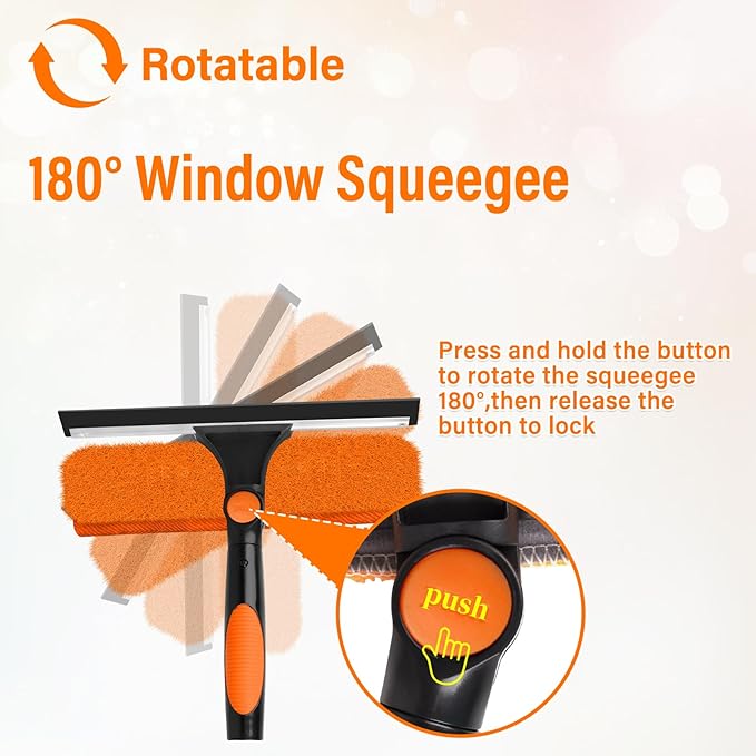 30FT Telescoping Window Squeegee Kit | 2-in-1 Professional Window Washer & Microfiber Scrubber with Extension Pole | High Reach Cleaning Tool for Outdoor, Indoor Windows & Glass