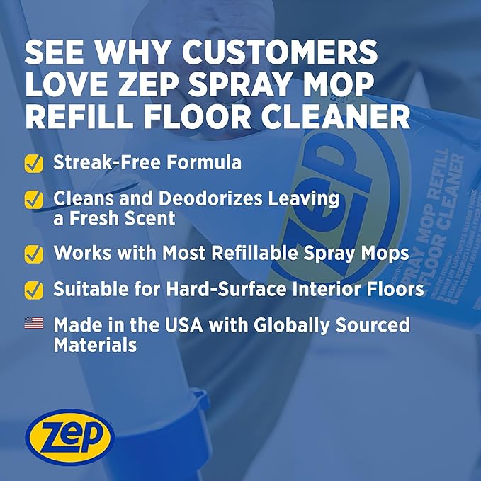 Zep Spray Mop Refill & Floor Cleaner – Streak-Free Shine for Hard Floors – 1 Gallon E-Z Fill Sprayer 2-Pack – Bundle