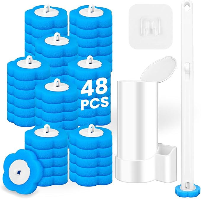 Disposable Toilet Brush, Toilet Wand Refills, Extended Handle with 48 Cleaner Refills, Toilet Brush for Toilet Bowl Cleaners, Bathroom Cleaning