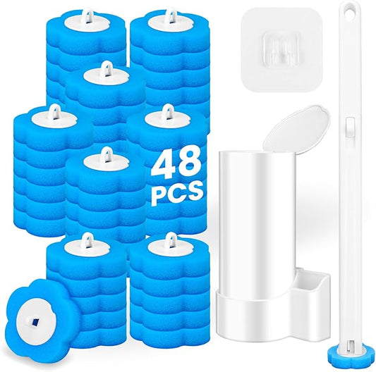 Disposable Toilet Brush, Toilet Wand Refills, Extended Handle with 48 Cleaner Refills, Toilet Brush for Toilet Bowl Cleaners, Bathroom Cleaning