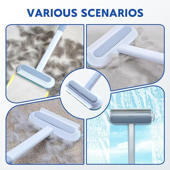 Pet Hair Remover Brush with 17-inch Handle, 4-in-1 Cat and Dog Hair Removal Tool for Furniture, Couch, Carpet, Clothes