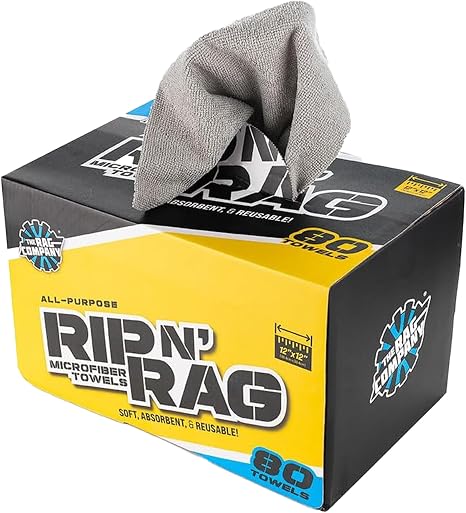 The Rag Company - Rip N' Rag Multi-Purpose Reusable Microfiber Towels for Home, Office, Garage, RV and More - 80 Count R