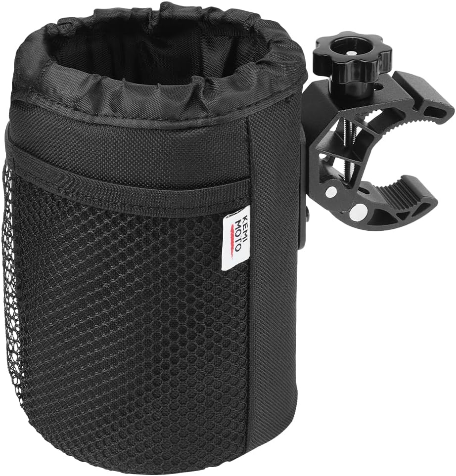 Motorcycle Cup Holder, Oxford Fabric Motorcycle Drink Holder with 0.6"-1.5" Alligator Clamp, Universal Water Bottle Cup Accessories for Bike, ATV/UTV, Scooter, Boat, Walker, Black L