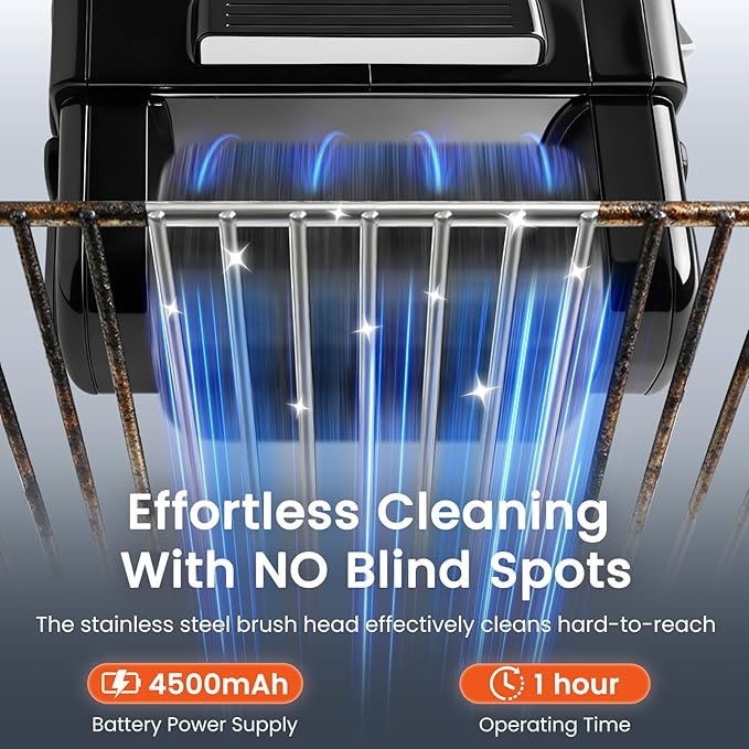 Electric Grill Brush, 950 RPM Cordless Electric BBQ Grill Cleaner with 4500mAh Battery, LED Light, 304 Stainless Steel Brush Head, No Preheating Grill, Heavy Duty Grill Clean Tool for Outdoor Grill