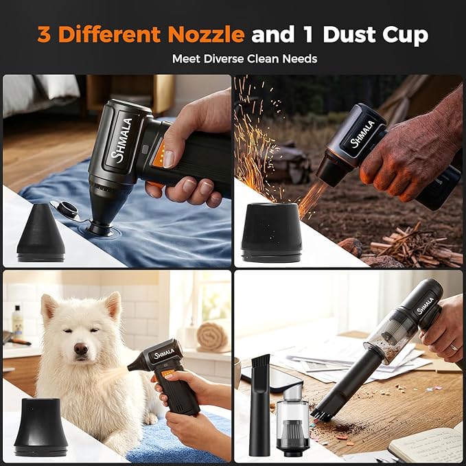 150000RPM 2-in-1 Electric Air Duster & Mini Vacuum, Cordless Compressed Air Blower with 4-Speed MAX Turbo, Type-C Fast Charging, 4 Nozzles for PC Keyboard Car Home Cleaning