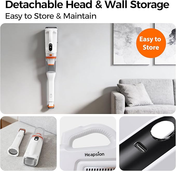 Heapsion Handheld Vacuum Cleaner Cordless, 7000Pa Suction, Portable Pet Hair Vacuum, 30-Min Runtime Rechargeable Type-C, Lightweight with Telescopic Tube for Car, Home & Office, with Telescopic Tube