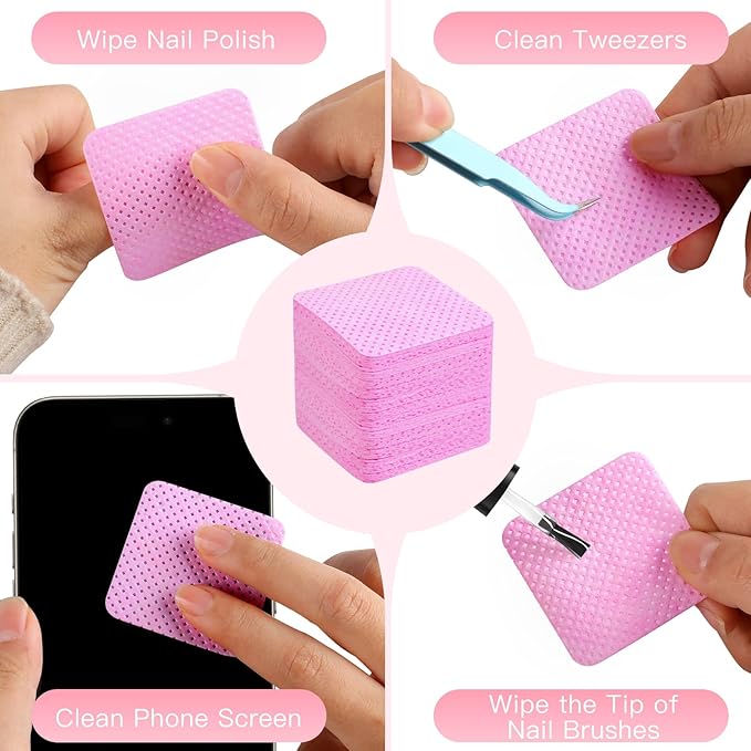400pcs Nail Cotton Pads, 1 Pull-Off Pump-Style Bottle Suitable for Nail Care Wipes, Nail Cleaning Pads, Mascara Extension Glue Cleaning Wipes, and Nail Care Product Sets (Pink + White)