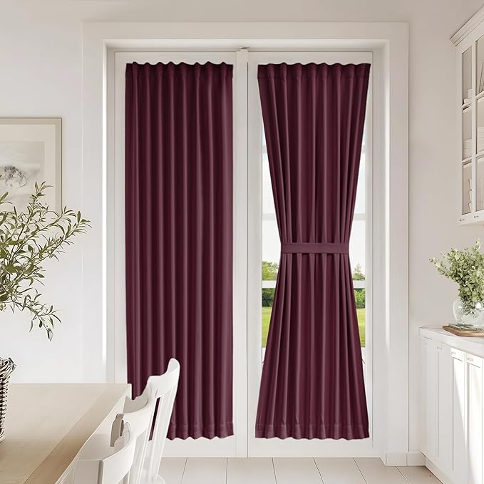 Vatge Thermal Insulated Blackout Front Door Curtains - Self Adhesive Door Blind Panel for French/Patio Door, 1 Panel, W25 x L72, Burgundy