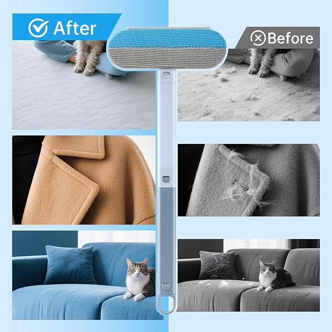Multifunctional Pet Hair Remover Tool for Furniture, Reusable Washable Dog and Cat Hair Lint Removal Brush, 4 in 1 17.3Inch Extendable, Adjustable Lint Brush