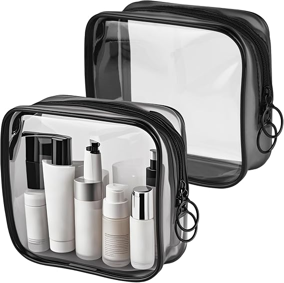 PLULON Small Clear Travel Toiletry Bag - TSA Approved Mini Make Up Zipper Pouch Cosmetic Bag for Women & Men's Purse Ess