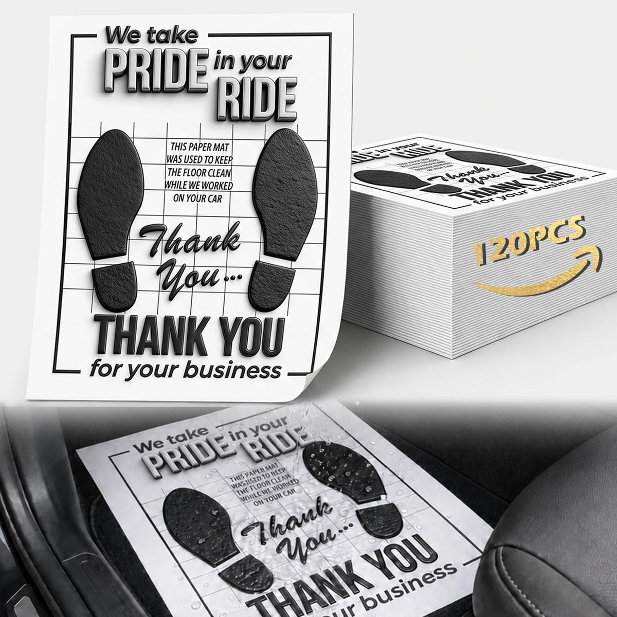 120Pcs Paper Floor Mats for Cars Large 20.5" x 16.1" Disposable White Automotive Floor Mats Waterproof Heavy Duty Waterproof Auto Mats Thank You Mats for Car Detailing & Car Washes