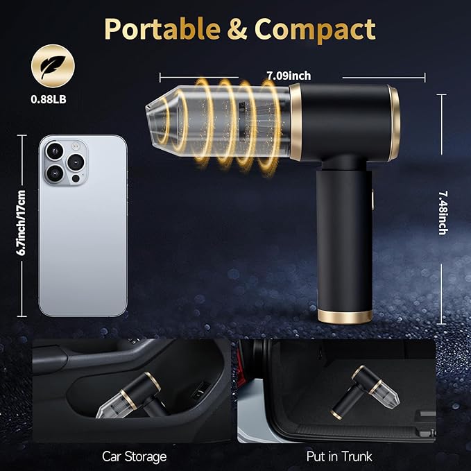 Handheld Car Vacuum Portable Cordless, 4 in 1 Handheld Vacuum Cleaner 15000PA High Power Air Blower & Pump & Air Duster, Mini Hand Held Vacuum Rechargeable for Home, Car, Office