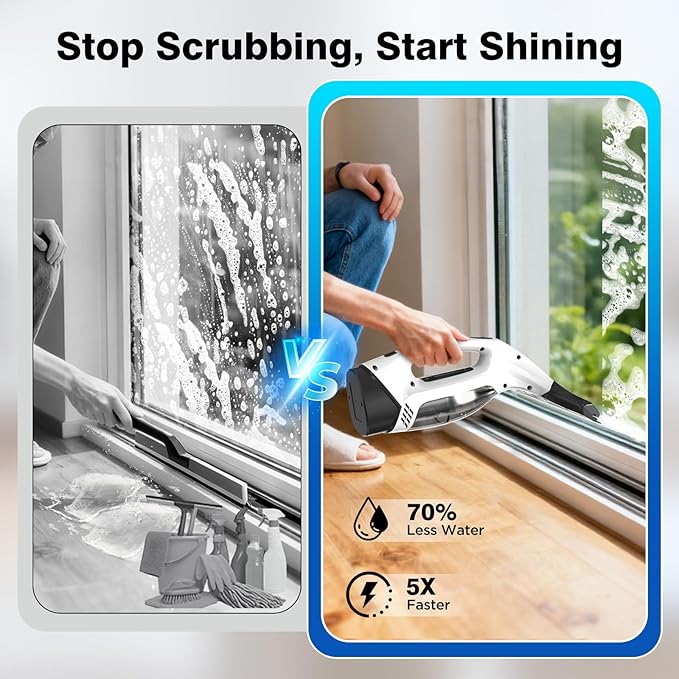 Window Vacuum Squeegee Cordless, 2000Pa Electric Window Cleaner Tool with 2200mAh & 150ml Water Collection Tank, Cleaning Kit Shower Squeegee for Glass Doors, Tiles, Mirrors, Car (White)