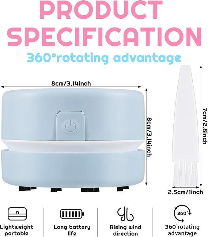 Honoson 2 Pcs Diamond Painting Tool Drill Quicker Picker for Spilled Diamonds 5d Painting Accessories Vacuum Cleaner Mini Table Desktop Sweeper Organizer Clean Art Beads Crumb(Pink, Blue)