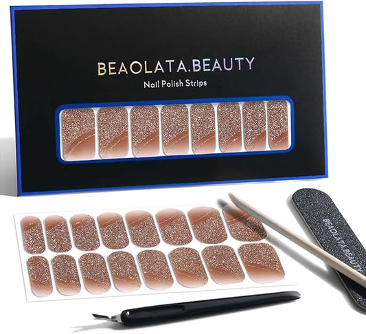 Nail Polish Strips, 32PCS Salon Quality Wraps, Long Lasting Gel Nail Stickers for Women Easy Apply& Remove (Bronze Glow)