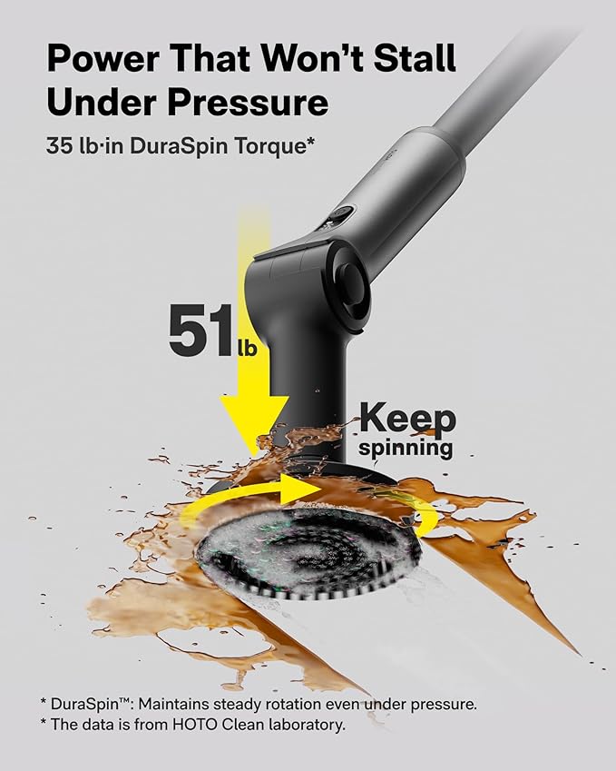 HOTO Flexi™ Cordless Electric Spin Scrubber, Adjustable Angle, Extendable Handle, Smart Display, IPX7 Waterproof, Powerful Cleaning Scrubber with 8 Replaceable Brush Heads, for Bathtub, Bathroom, Tile