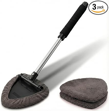 TAKAVU Window & Windshield Cleaner, Extendable, 3 Microfiber Pads (Grey)