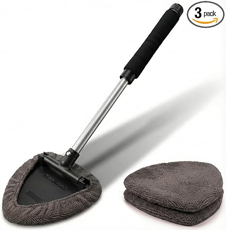 TAKAVU Window & Windshield Cleaner, Extendable, 3 Microfiber Pads (Grey)