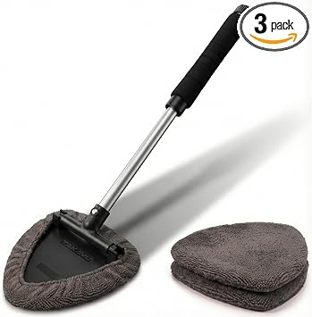 TAKAVU Window & Windshield Cleaner, Extendable, 3 Microfiber Pads (Grey)